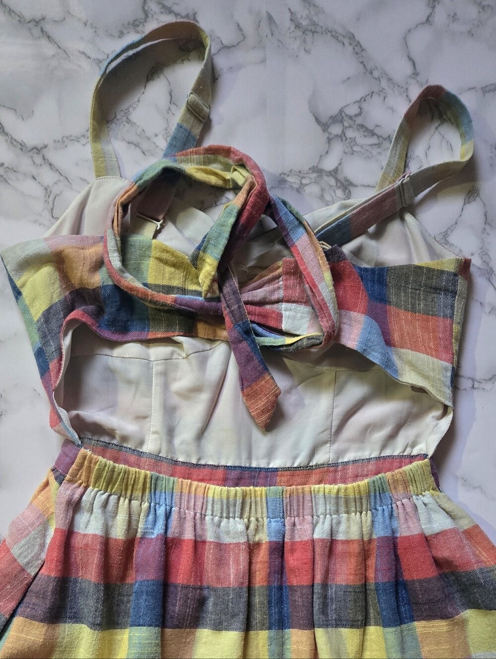 Modcloth Multicolor Gingham Sundress Prairie Picnic Cottagecore Boho Small - Picture 12 of 12